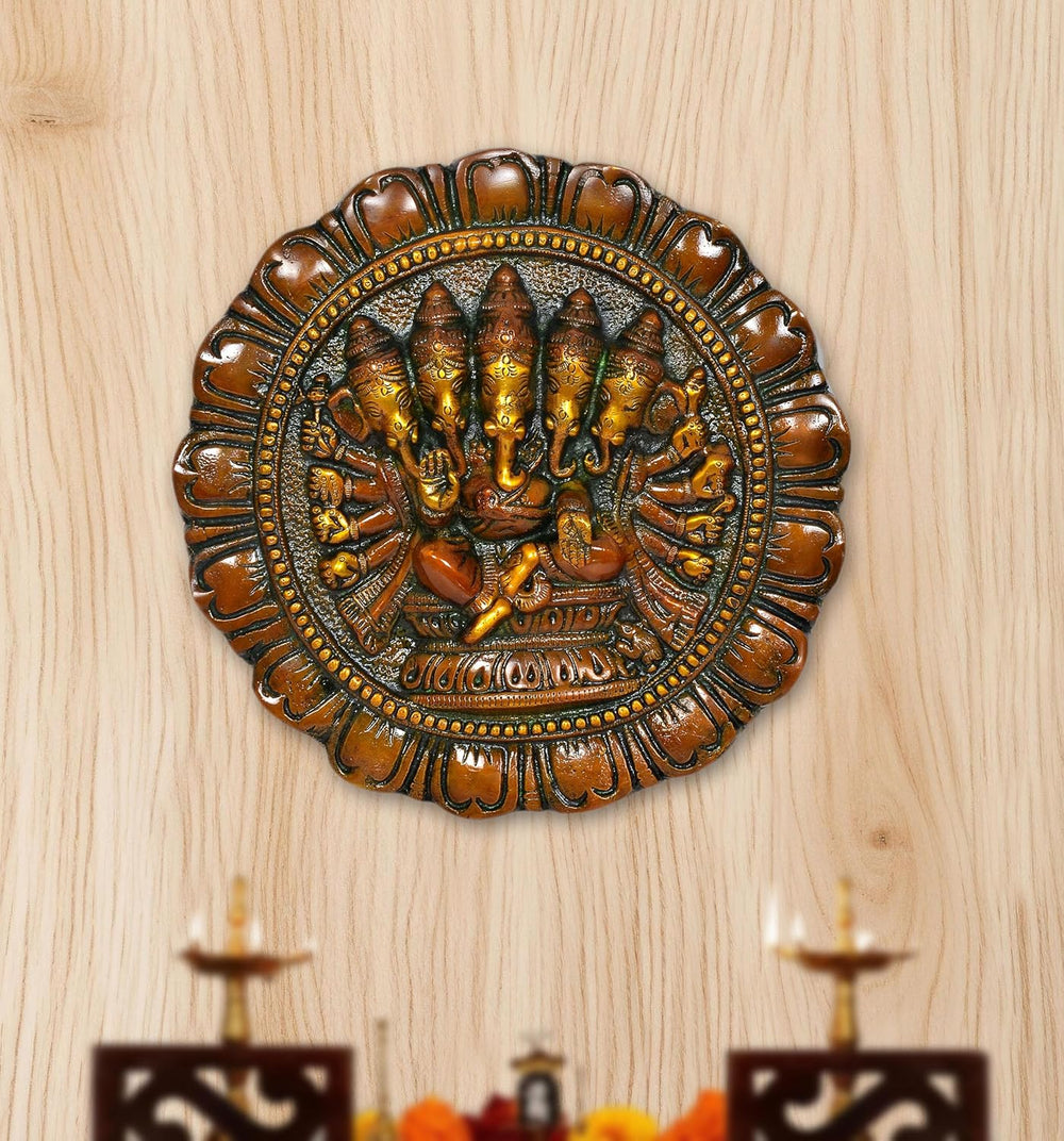 Brass Panchmukhi Ganesha Wall Hanging (Height 11 Inch)