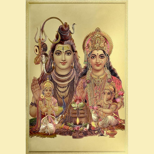 Shiv Parivar Idol Shiv Family Poster Foil Plated Length 18 Inch X Width 12 Inch