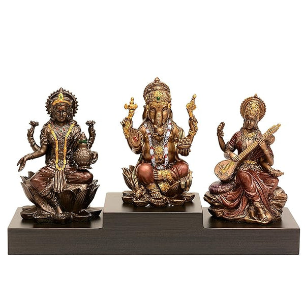Resin Ganesha Lakshmi Saraswati Showpiece (Height: 4 inches) Mandir Setting