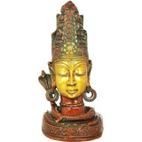 Brass Shiva Mukha Linga idol, 9 inch, serene face with ornate crown and gold tone
