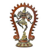 Brass Shiva Nataraj idol statue back/side view with spiked halo frame