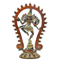Brass Shiva Nataraj idol statue back/side view with spiked halo frame