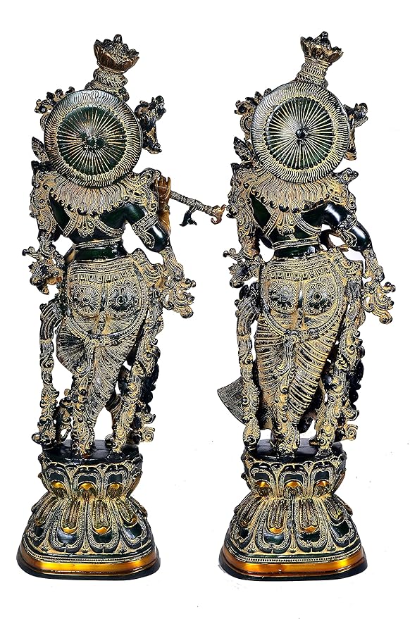 Brass Radha Krishna Idol (Black) (Height 29 Inches) Study Setting