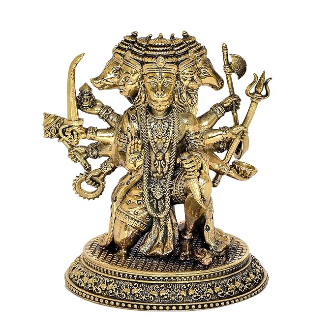 Fine Brass Panchmukhi Hanuman Idol Figurine Hanuman ji Decorative Showpiece Home Office Temple Best Gift Item (Height 4.5 Inches) Craft Detail