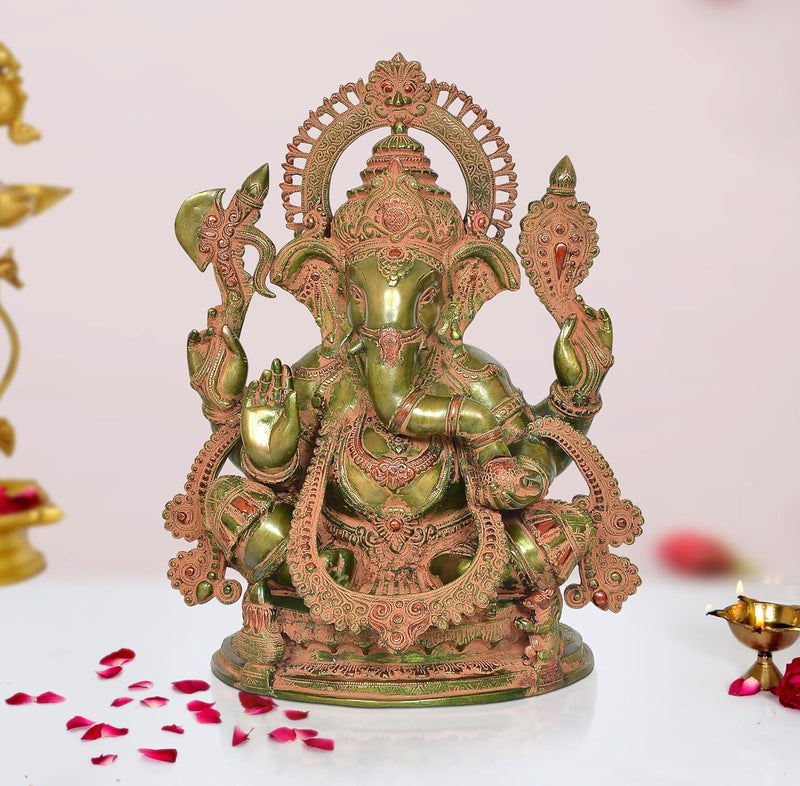 Brass Ganesha Sitting Idol (Height 20 Inch) Green