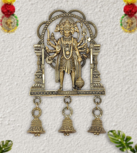 Bronze Panchmukhi Hanuman Idol | Wall Hanging with Bell (Height :7 Inches)