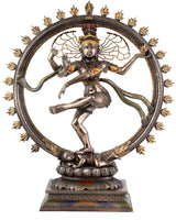 Lord Nataraj Deko-Statue in Kupfer-Polyresin, Kreisrahmen mit Flammenornamenten