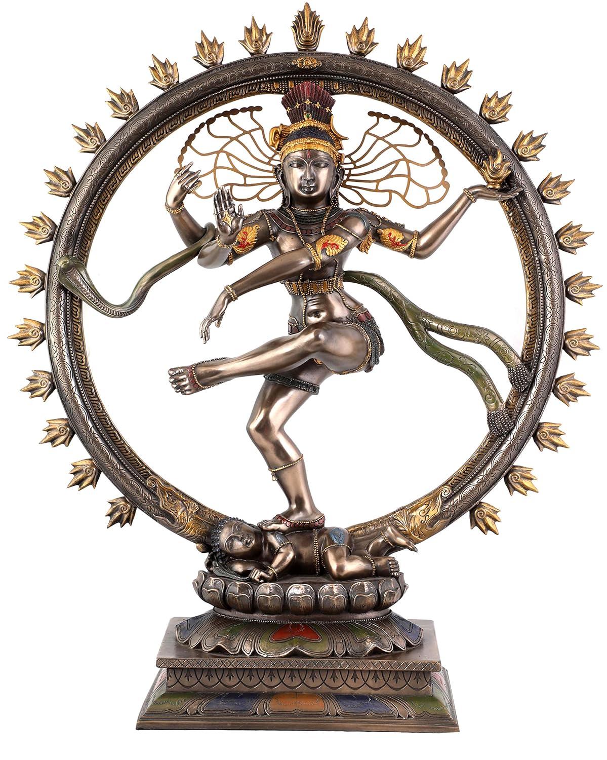 Lord Nataraj Deko-Statue in Kupfer-Polyresin, Kreisrahmen mit Flammenornamenten
