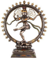 Lord Nataraj Deko-Statue in Kupfer-Polyresin, Kreisrahmen mit Flammenornamenten