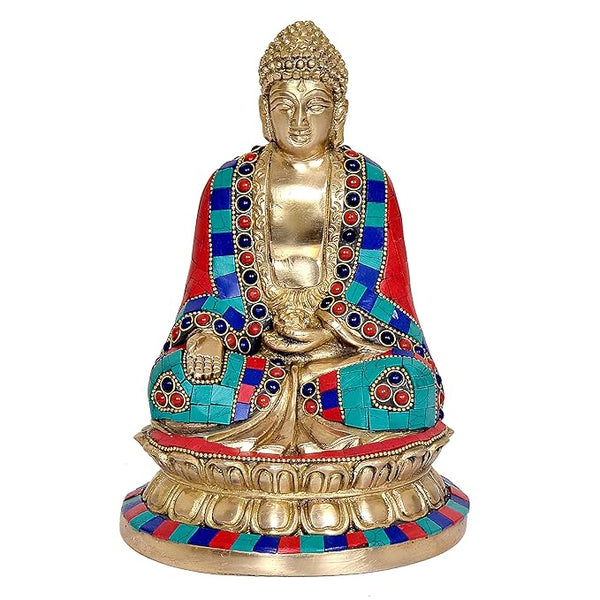 Large Buddha Lotus Sitting Statue Buddhist Sculpture Multicolor in Brass (Height: 8 Inches) Entryway Setting