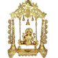 Brass Lord Ganesha Swing with Three Bells Idol Figurine Showpiece Home Office Temple Decor Golden Height