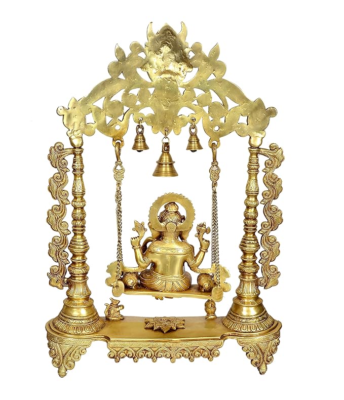 Brass Lord Ganesha Swing with Three Bells (Height: 26 inches)