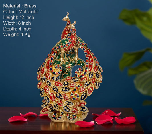 Brass Peacock Pair Showpiece (Height: 12 Inches)