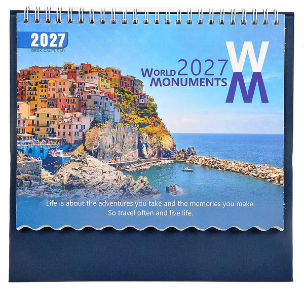 Table Top World 2027 Monuments Desk Standing Calendar For Home and Office Table Calendar 2027 (Height:8.5 Inches) Study Setting