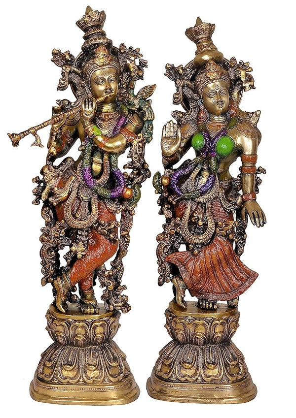 Brass Pair of Radha Krishna Sculpture (Height: 29 inches) Entryway Setting