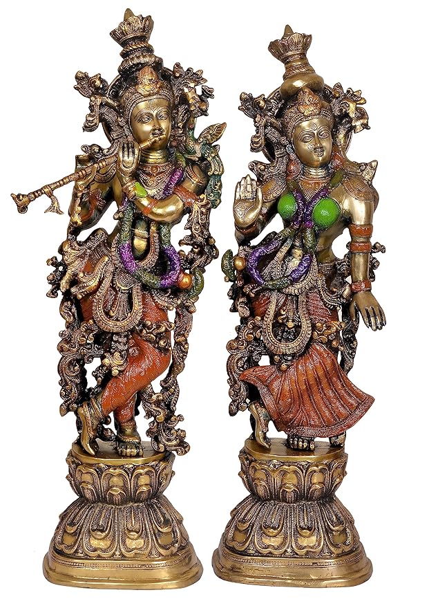 Brass Pair of Radha Krishna Sculpture (Height: 29 inches)