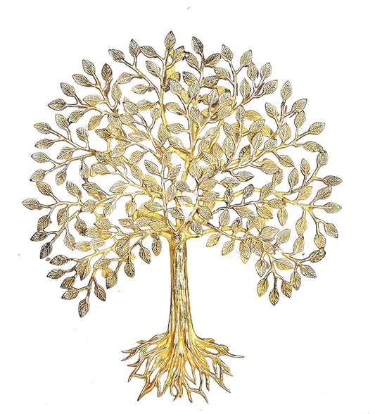 Brass Root Tree Decorative Tree Wall Hanging Wall Decor Beautiful Tree Showpiece For Home Living Room Decor Best Gift Item Golden Height 19 Inches