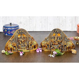 Brass Lakshmi Ganesha tabletop idol, two seated figures with elephant attendants