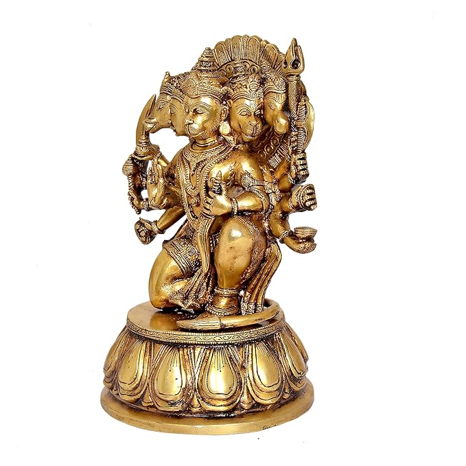 BRASS, Big Exclusive Panchmukhi Five Face Hanuman Brass Statue Hand Work Big Hindu God Lord Idol Figure Height : 12.5 Inch