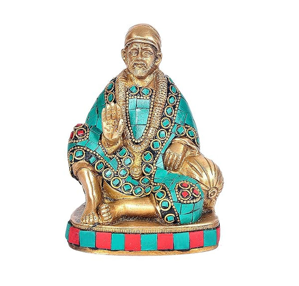 Brass Shirdi Wale Sai Baba Statue Idol Sai Baba Stone Work Height 5 Inch Entryway Setting