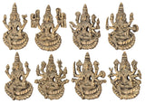 Brass Ashtalakshmi wall hanging set of 8, front-facing goddess reliefs in rows
