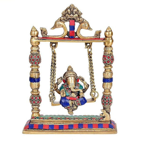 Brass Lord Ganesha On Swing (Height 10.25") Entryway Setting