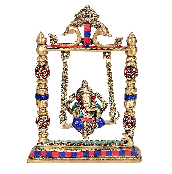 Brass Lord Ganesha On Swing (Height 10.25") Craft Detail