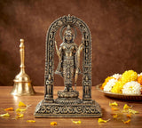 Brass Ram Lalla showpiece murti with arched halo and ornate pedestal, 4 inch