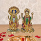 Brass Lord Sitting Vishnu Lakshmi On Shesh Naag Idol Figurine Showpiece Multicolour Height 8" Inches (Set of 2)