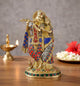 AONA Brass Standing Radha Krishna Idol with Peacock