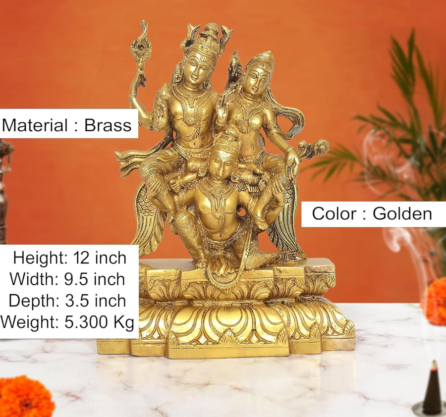 Brass Vishnu and Devi Lakshmi On Garuda Flying Idol (Height: 12 Inch) Craft Detail