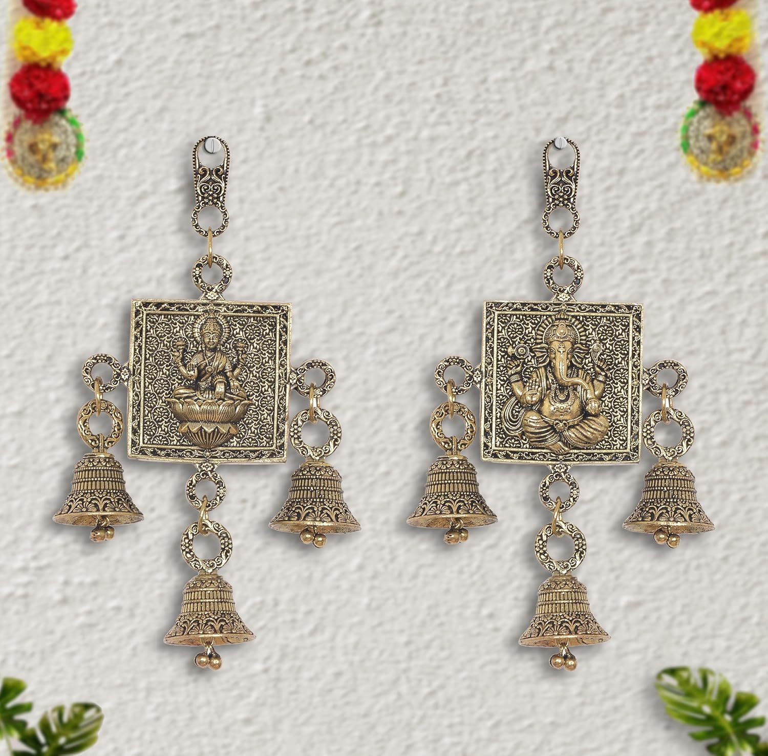 AONA Bronze Lakshmi Ganesh Wall Hanging with Bells