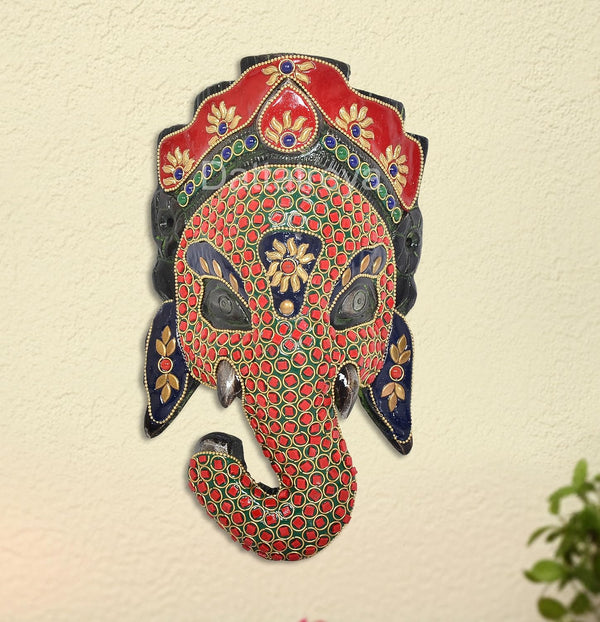 Metal Ganesha Wall Hanging Mask (Height:9 Inch)