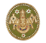 Brass Tirupati Balaji wall plate with ornate gold deity, red and blue jeweled details