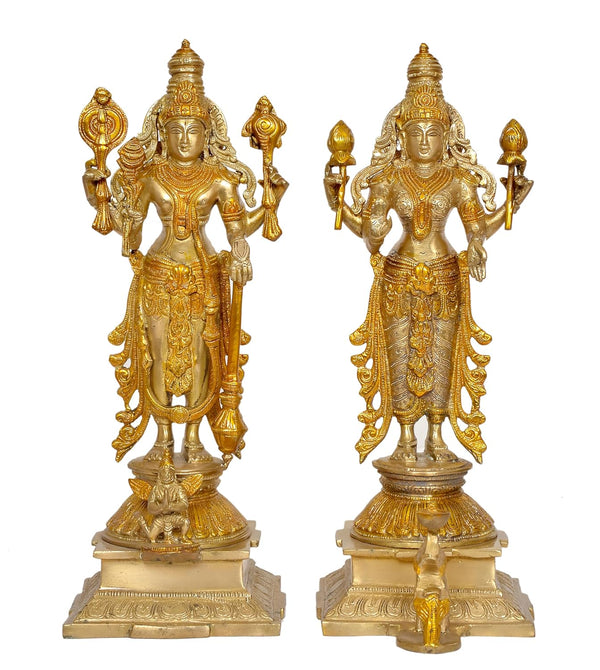 Brass Statue of Maa Lakshmi Idol and Vishnu Religious Statue Pair of Vishnu Lakshmi (Height 15 Inch)