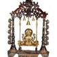 Brass Ganesha on a Swing with Three Bell Holding Brass Chain Kirtimukha Height 26 Inches