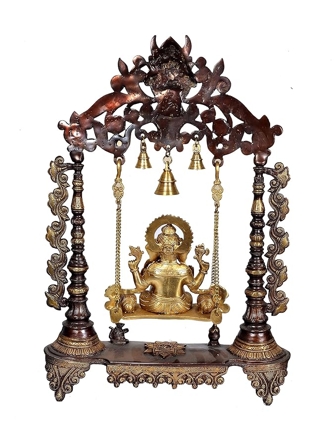 Brass Ganesha on a Swing (Height 26 Inches) Brown