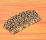 Brass comb featuring Radha Krishna and gopis engraving with comb teeth
