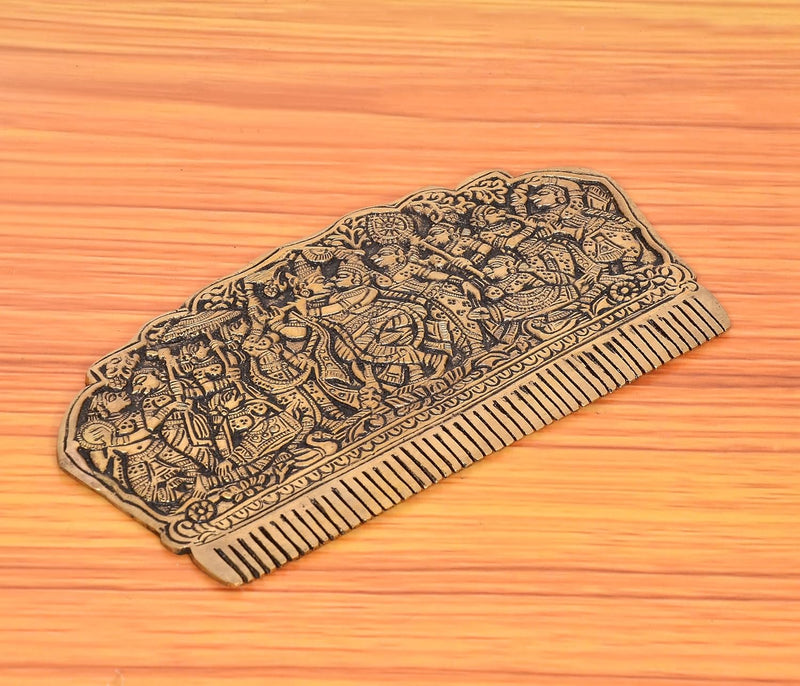 Brass Comb with the Figures of Radha Krishna and Gopis Collectible (Height 3.5 Inches)
