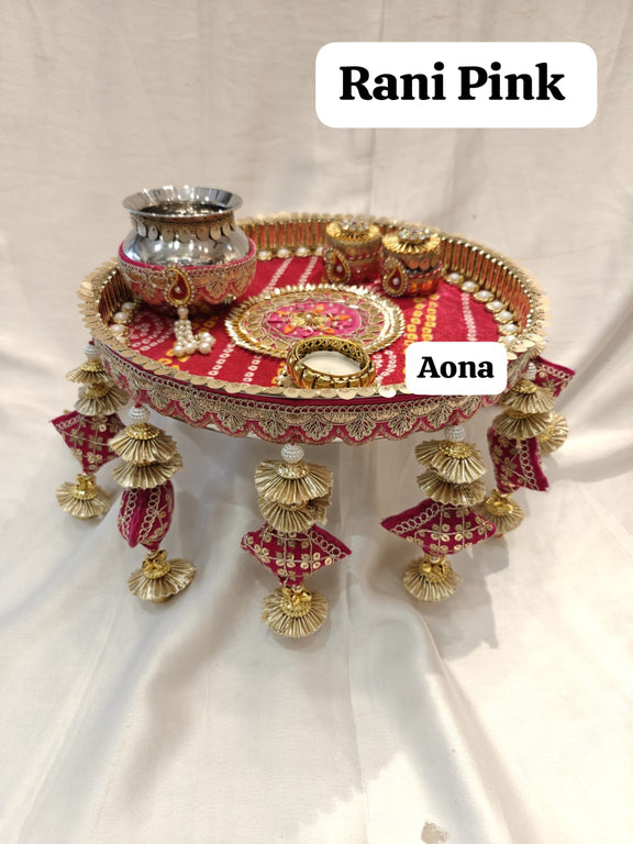 AONA Steel Handcrafted Pooja Thali for Raksha bandhan, Karva Chauth & Bhai Dooj Plate Pink