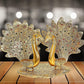 Metal Double Lovers Peacock Statue, Showpiece Figurine Gold Height 6 inch