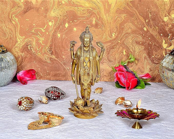 Brass Lord Vishnu Standing Statue, Height 12 inches I Home Decor