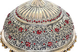 Brass deity Chattar underside: circular white relief dome with gold bell trim