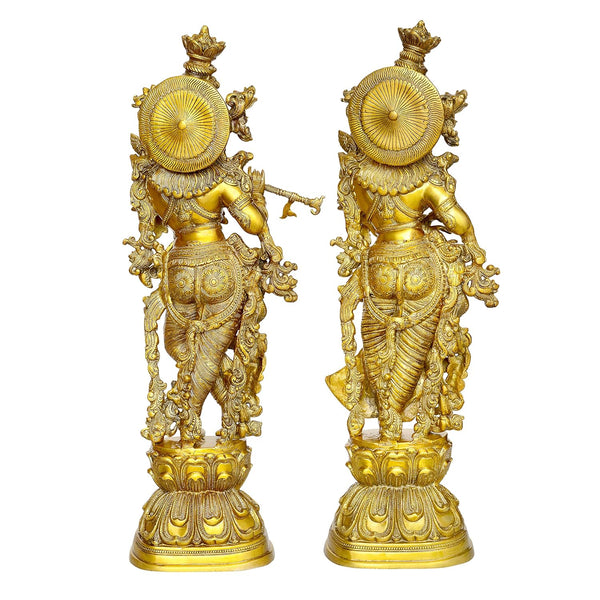 Brass Pair of Radha Krishna Idol Golden (Height 29 Inch) Study Setting