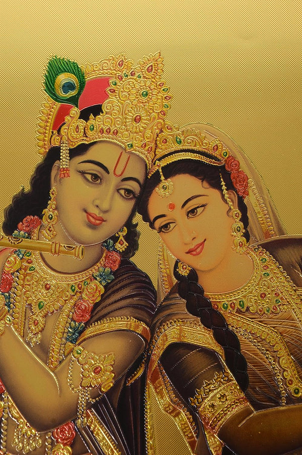 Radha Krishna wall Poster | Goldfoil | (30 cm x  45 cm) Entryway Setting