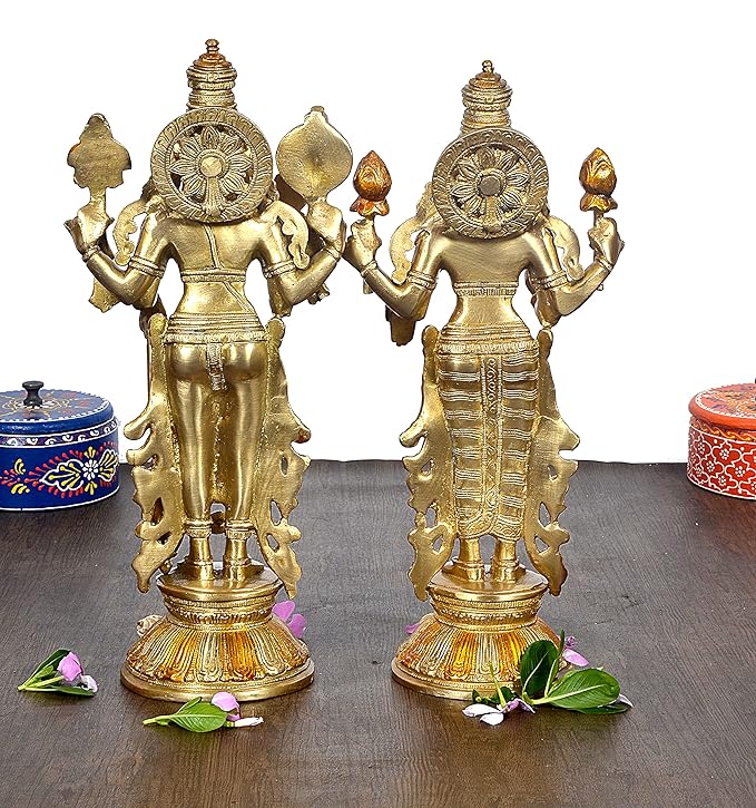 Brass Statue of Vishnu Lakshmi Idol Statue Religious Statue Height 12.5 Inch