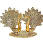 Metal Double Lovers Peacock Statue, Showpiece Figurine Gold Height 6 inch