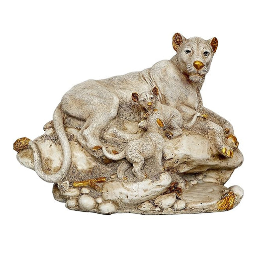 Polyresin Lion Family Home Decor Showpiece (Multicolor, 11 Inch)