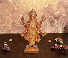 Dhanvantari brass statue (10 in), holding immortality vase and herbs