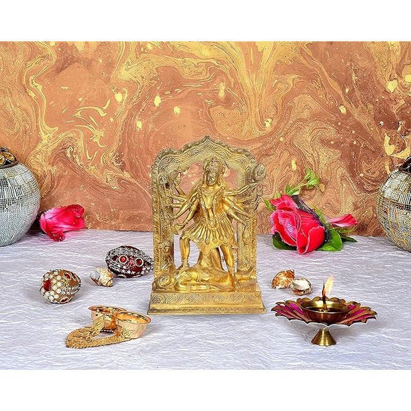 Brass Goddess Mahakai Kali MATA Idol Statues with Shivji Height 11.5 Inch Mandir Setting